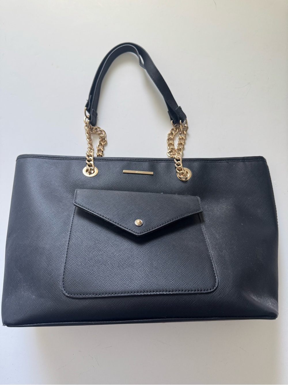 Classic Black Tote Bag with Gold Chain Accents